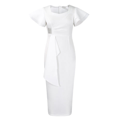 Fashionable Elegant Ruffled Solid Color Sheath