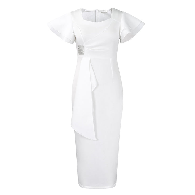Fashionable Elegant Ruffled Solid Color Sheath