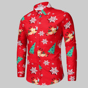 Men's Long-sleeved Christmas Flower Shirt Casual Print Plus Size