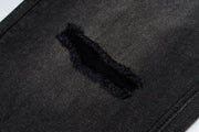 Men's Fashion Casual Retro Knife Cut Destroyed Washed Distressed Straight Textured Jeans