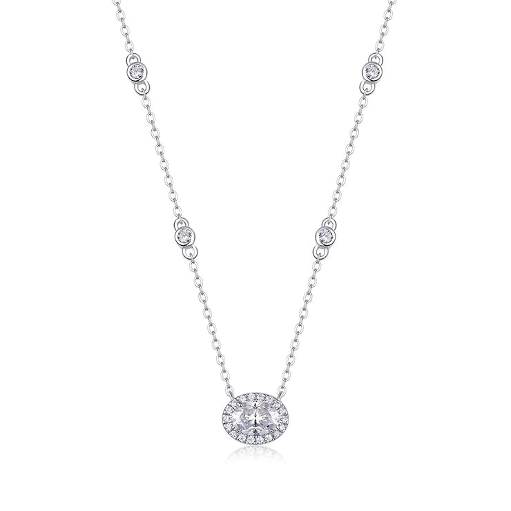 White Summer Night - A Fashionable And Luxurious Diamond Jewelry Pendant Set With Egg-shaped Moissanite S925 Sterling Silver And Platinum Plating