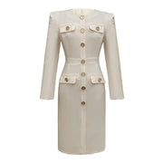 Fall Women's Clothing Goddess Temperament Commuting Elegant Round Neck Single-breasted Slim Sheath Dress