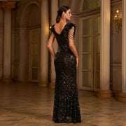 Elegant Round Neck Sequins Slim-fit Sheath Slit Evening Dress