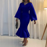 European And American Fashion Plus Size V-neck Long-sleeve Dress