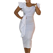 Fashionable Elegant Ruffled Solid Color Sheath