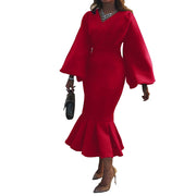 European And American Fashion Plus Size V-neck Long-sleeve Dress
