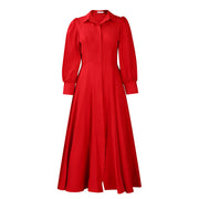 Women's Elegant Long Sleeve Big Hem Shirt Solid Color Dress