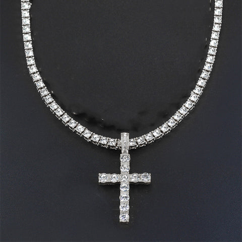 Cross 4.0mm Diamond Studded Single Row Men&