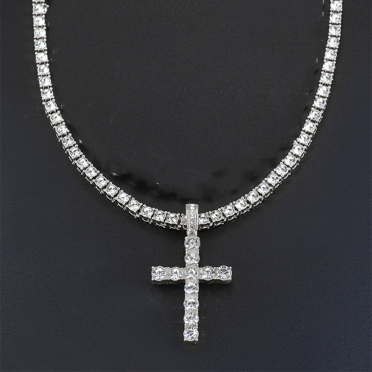 Cross 4.0mm Diamond Studded Single Row Men&