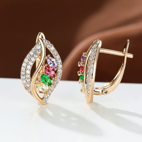 Ins Leaf-shaped Rhinestones Earrings Fashion Unique Zircon-encrusted Stud Earrings Women&