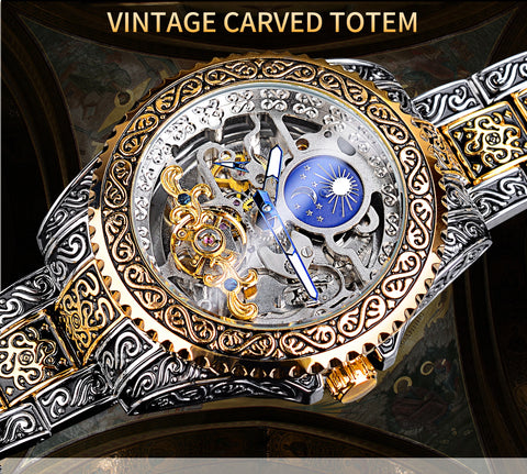 Forsining Skeleton Carved Tourbillon Mechanical Watches Luxury Men&