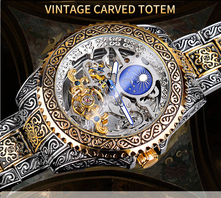 Forsining Skeleton Carved Tourbillon Mechanical Watches Luxury Men&