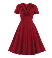 Retro temperament pleated waist big swing dress
