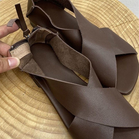 Handmade Sandals Artistic Retro Fish Mouth Soft Flat Bottom Soft Leather