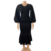 European And American Fashion Plus Size V-neck Long-sleeve Dress
