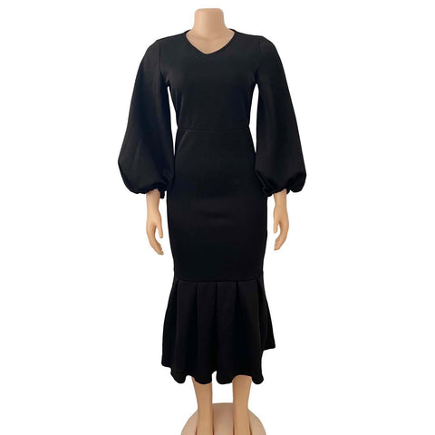 European And American Fashion Plus Size V-neck Long-sleeve Dress