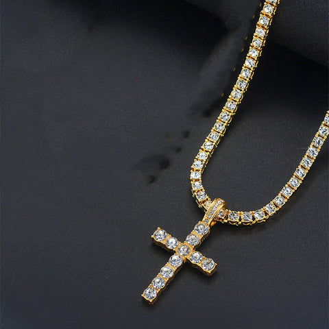 Cross 4.0mm Diamond Studded Single Row Men&