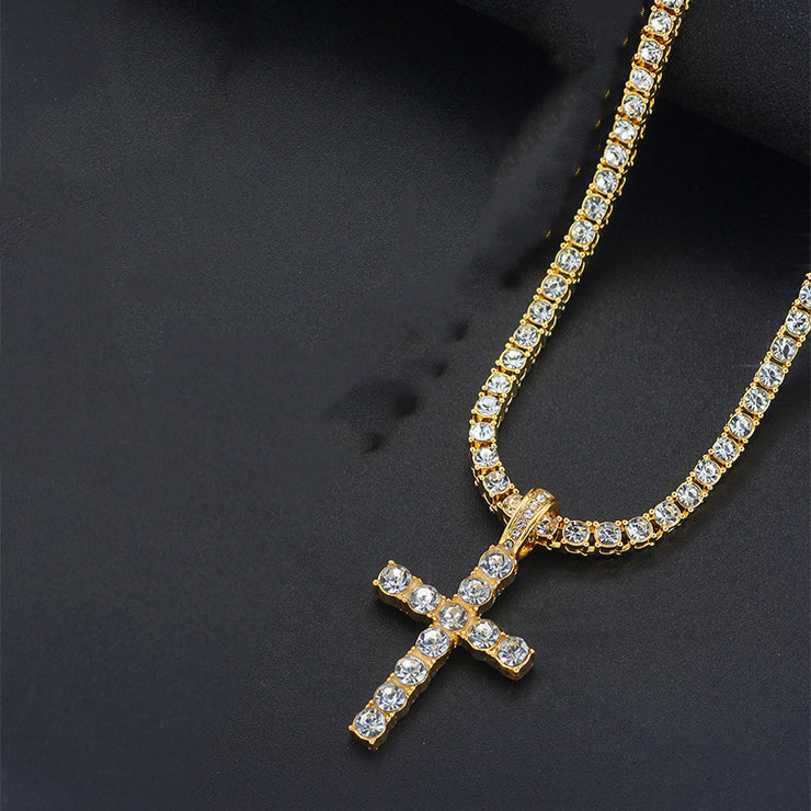 Cross 4.0mm Diamond Studded Single Row Men&