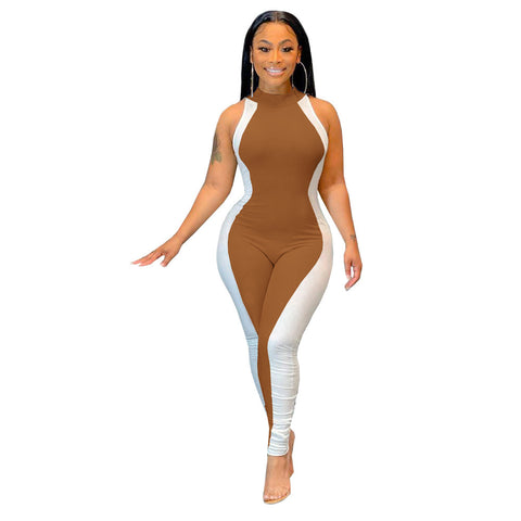 Mouwloze Patchwork-jumpsuit Voor Dames