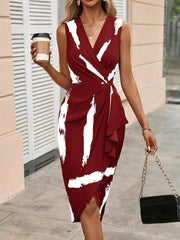 Summer New V-neck Wooden Ear Sleeveless Skirt