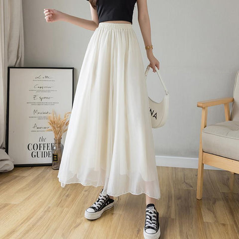 Temperament Plus Size Mercerized Chiffon Lining Wide-leg Skort
