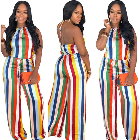 Rainbow Stripe Print European And American Women&
