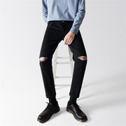Men's Straight Cut Solid Color Casual Cropped Jeans