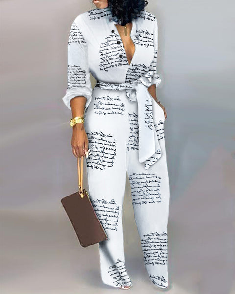 Pocket wide leg pants camouflage jumpsuit