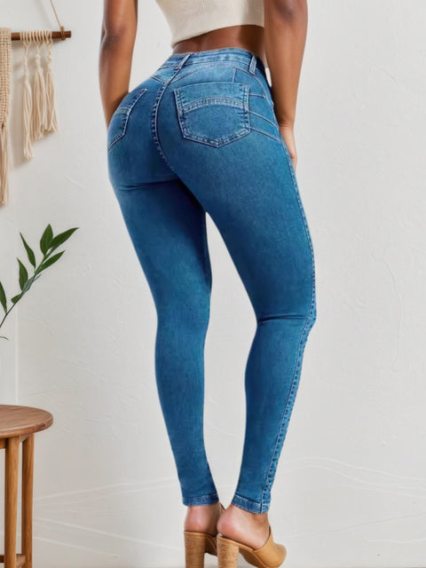 Four Season Versatile Tight Jeans, High Elasticity Slim Fit Comfortable And Fashionable, Classic Solid Color Design, Suitable For Both Casual And Formal Wear, Women&