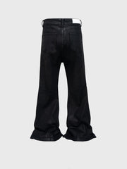 Vinyl Coated Wide Leg Trousers Crease Texture Jeans