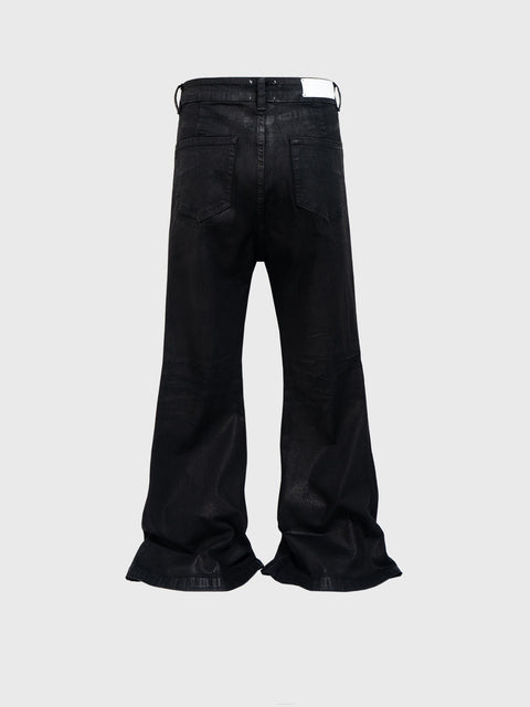Vinyl Coated Wide Leg Trousers Crease Texture Jeans