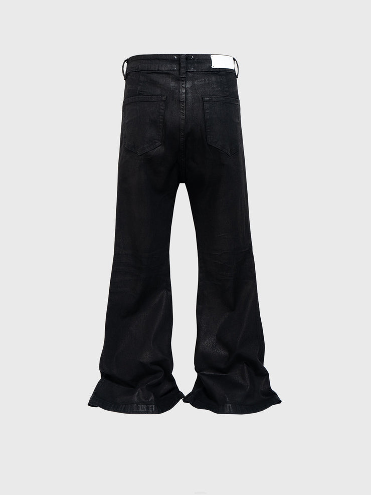Vinyl Coated Wide Leg Trousers Crease Texture Jeans