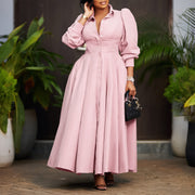Women's Elegant Long Sleeve Big Hem Shirt Solid Color Dress