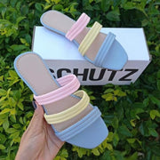 Flat Woven Hollow Slippers Women's Plus Size Color Matching Beach Sandals