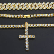 Cross 4.0mm Diamond Studded Single Row Men's Necklace