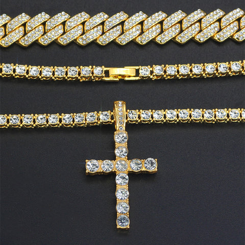 Cross 4.0mm Diamond Studded Single Row Men&