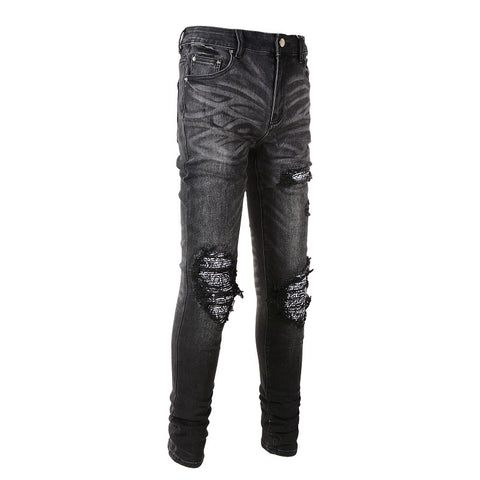 New High Street Washed Broken Cashew Flower Slim Casual Men&