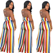 Rainbow Stripe Print European And American Women's Casual Jumpsuit