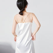 Slim-fit silk suspender skirt mid-length