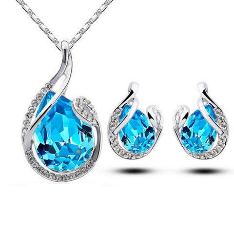 3pcs Rhinestone Necklace Set With Earrings Fashion Water-drop-shaped Jewelry For Women Valentine&