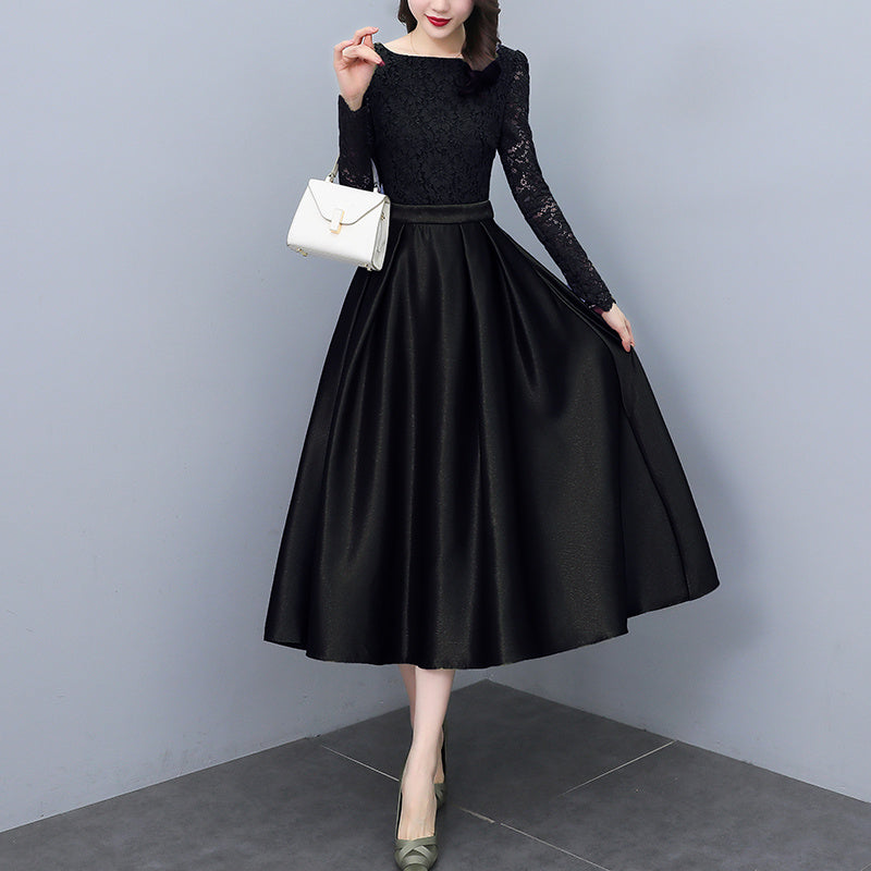 Women's Temperament Waist Slim Lace Stitching Dress
