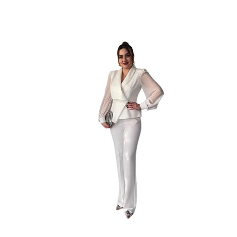 V-neck Stylish Temperament Long Sleeves Solid Color Suit Two-piece Set