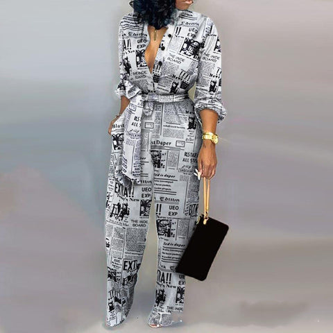 Pocket wide leg pants camouflage jumpsuit