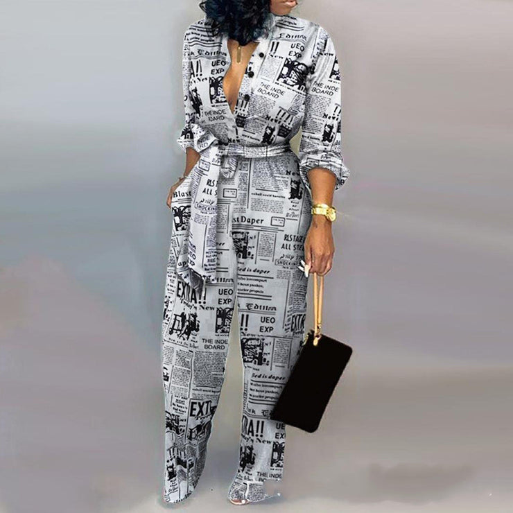 Pocket wide leg pants camouflage jumpsuit