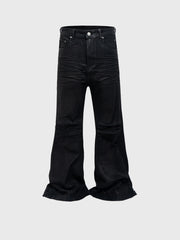 Vinyl Coated Wide Leg Trousers Crease Texture Jeans