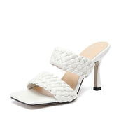 Outer Wear Woven Generous Square Head Fine Super High Heel Ladies Slippers