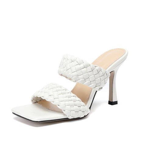 Outer Wear Woven Generous Square Head Fine Super High Heel Ladies Slippers