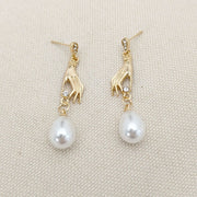 Micro Inlaid Zircon Palm Pearl Eardrops Earrings