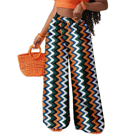 Colorful Pattern Trousers Loose Breathable Women&