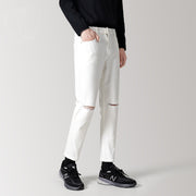 Men's Straight Cut Solid Color Casual Cropped Jeans